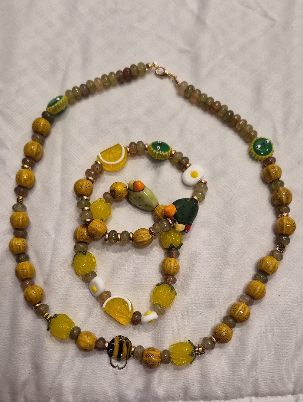 Yellow Beaded Fruit Charm Necklace — Cheerful Summer Statement